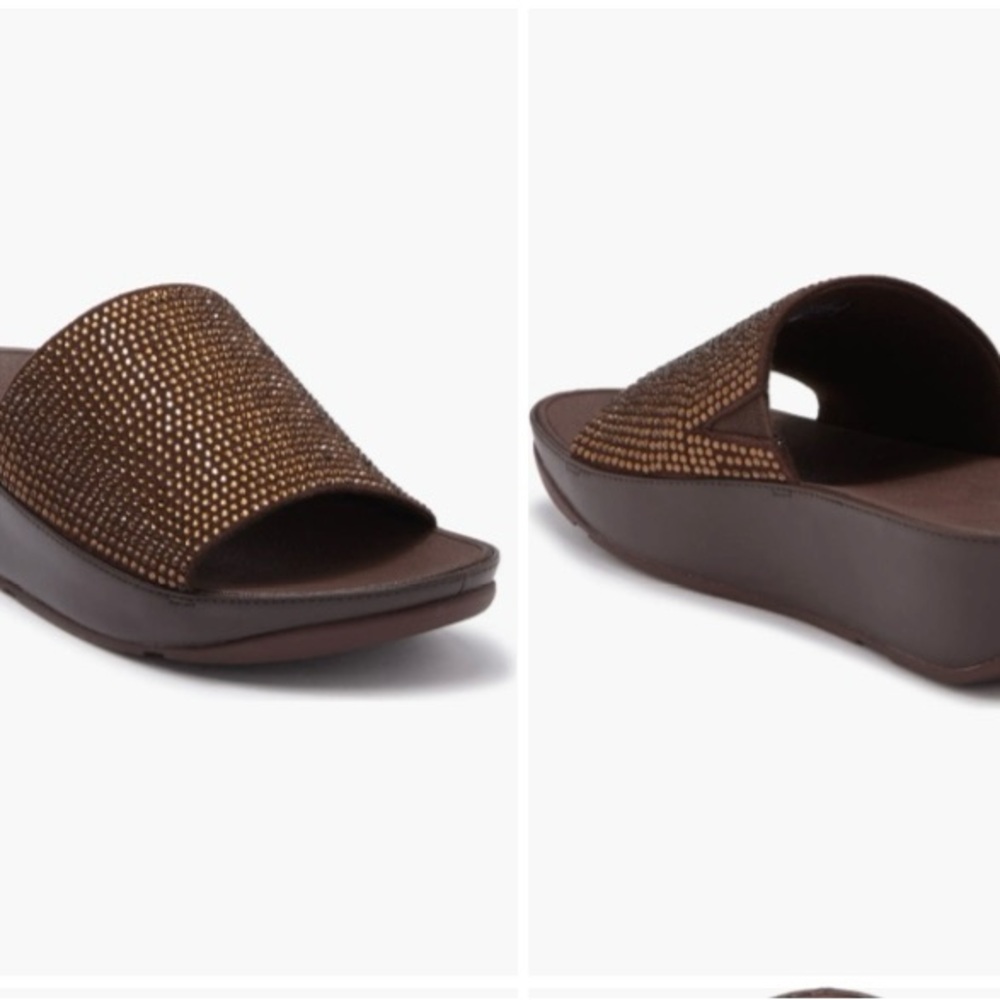 Fitflops Ginny Glitzy Pool Slide Sandal Brown Embellished Women's.  NWOT